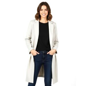 Joie Womens M Greige Wool Feel Open Front Longline Coat Duster Jacket Normcore